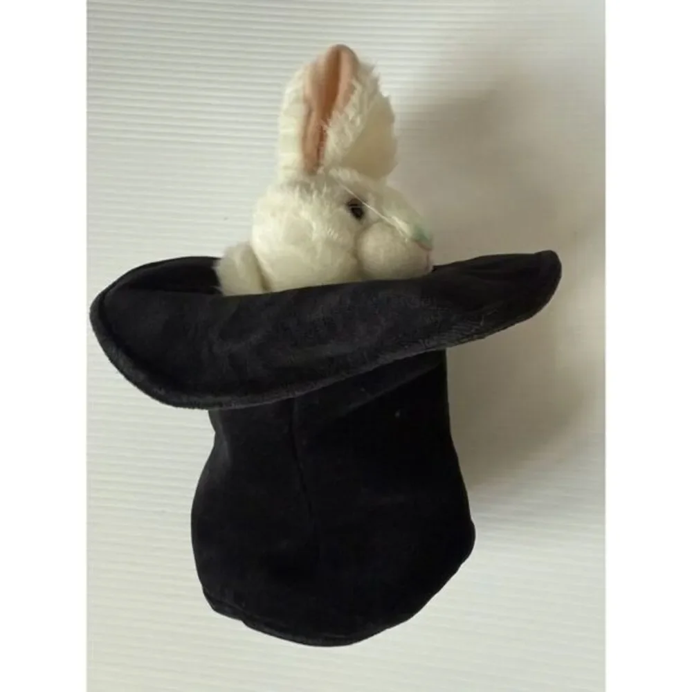 Folkmanis White Rabbit In Black Hat Hand Puppet Peekaboo